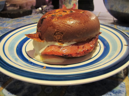 Grilled mortadella on onion brioche with sharp provolone mornay